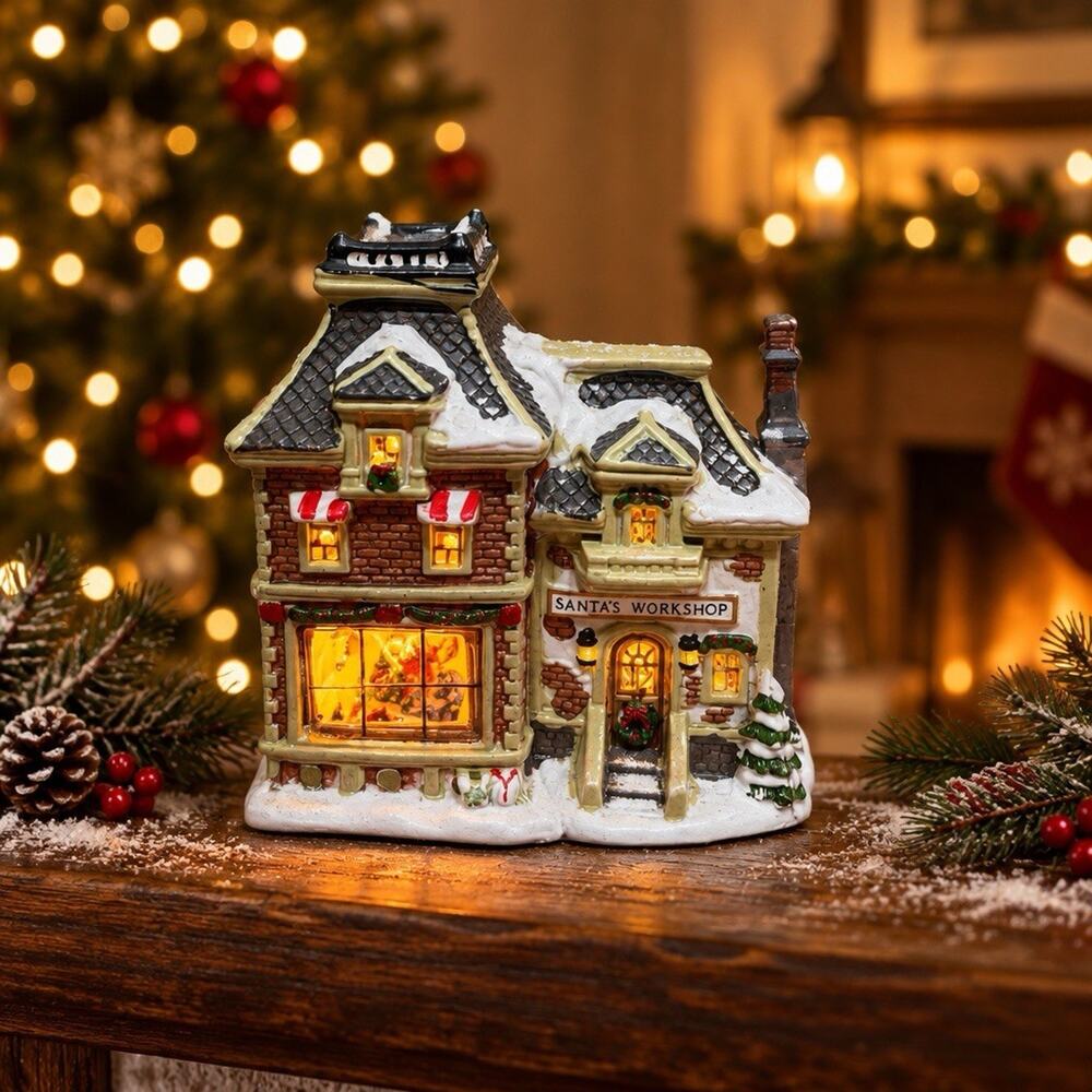 Christmas Village Hardware House Store w/ Light Working Small